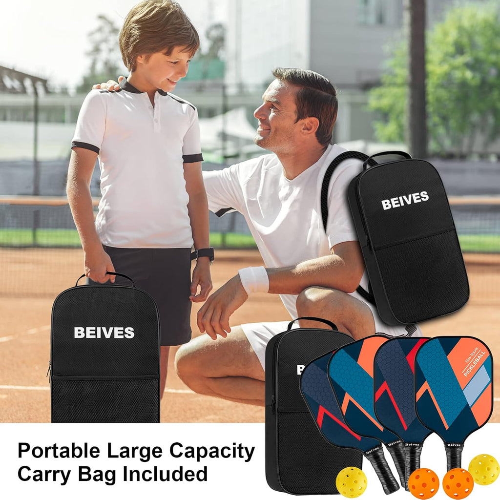 Beives Pickleball Paddles Set of 4 with 4 Balls and Carry Bag Y41624