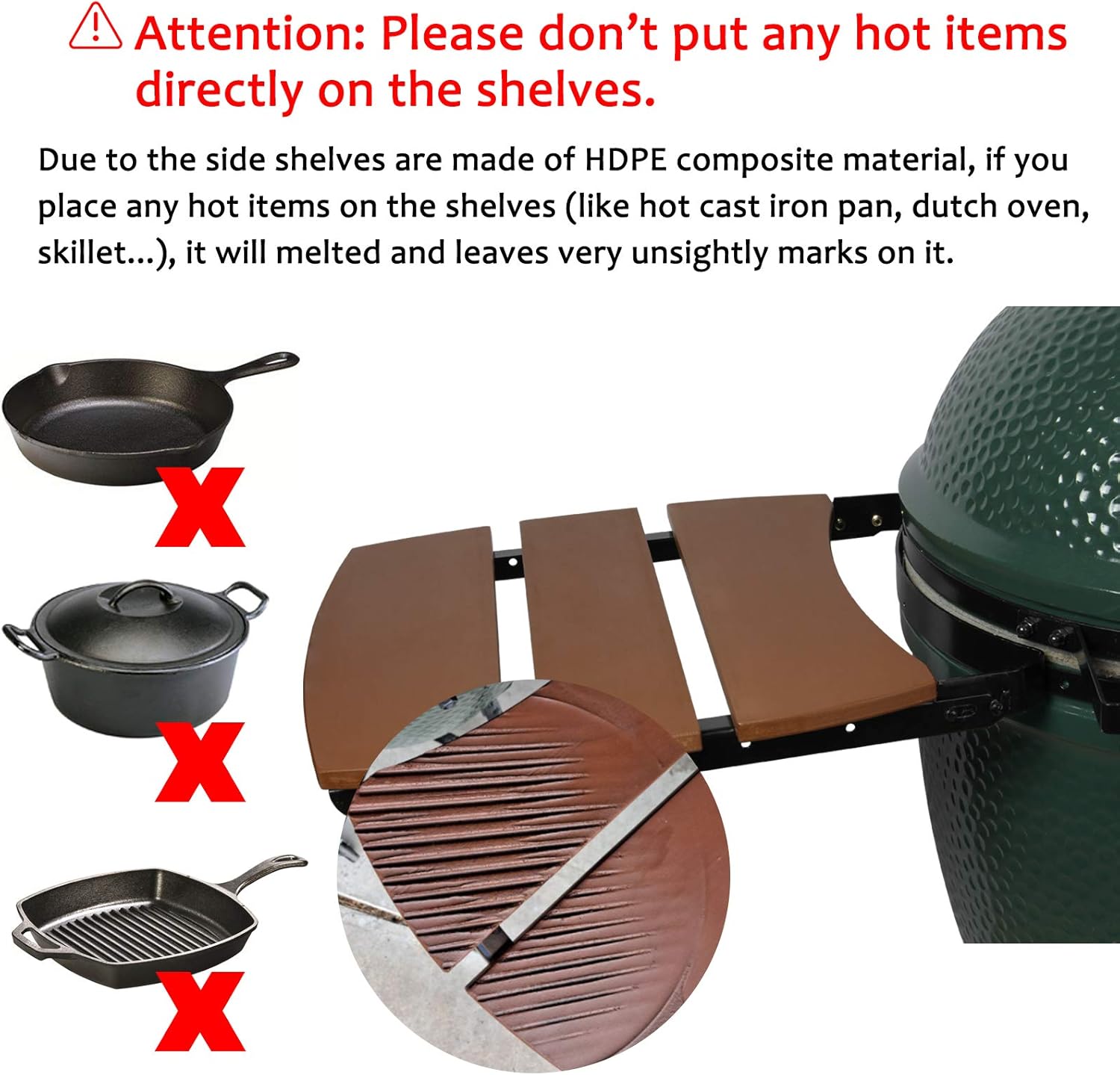 Dracarys Grill Side HDPE Shelves for Big Green Egg, 3 Slats H18141