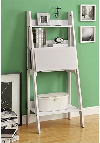 Pemberly Row 61" Ladder Bookcase with Drop-Down Desk, White Z38192