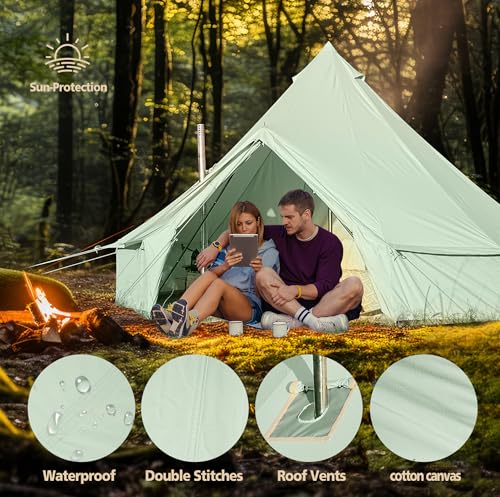 Cotton Canvas Bell Tent Waterproof 4 Season Camping Yurt for 4/6/8 Person A8612