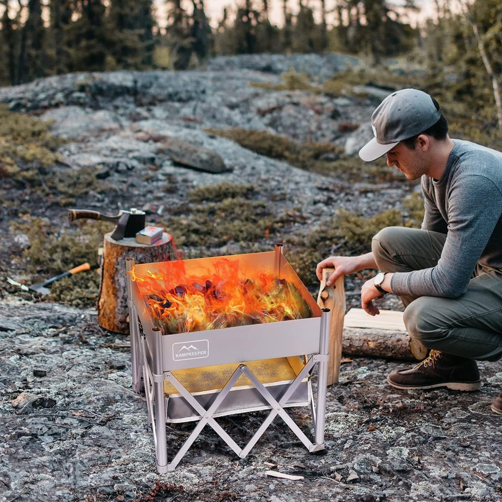 KAMPKEEPER Fire Pit 18 Inch Portable Outdoor Wood Burning with Heat Shield V761765