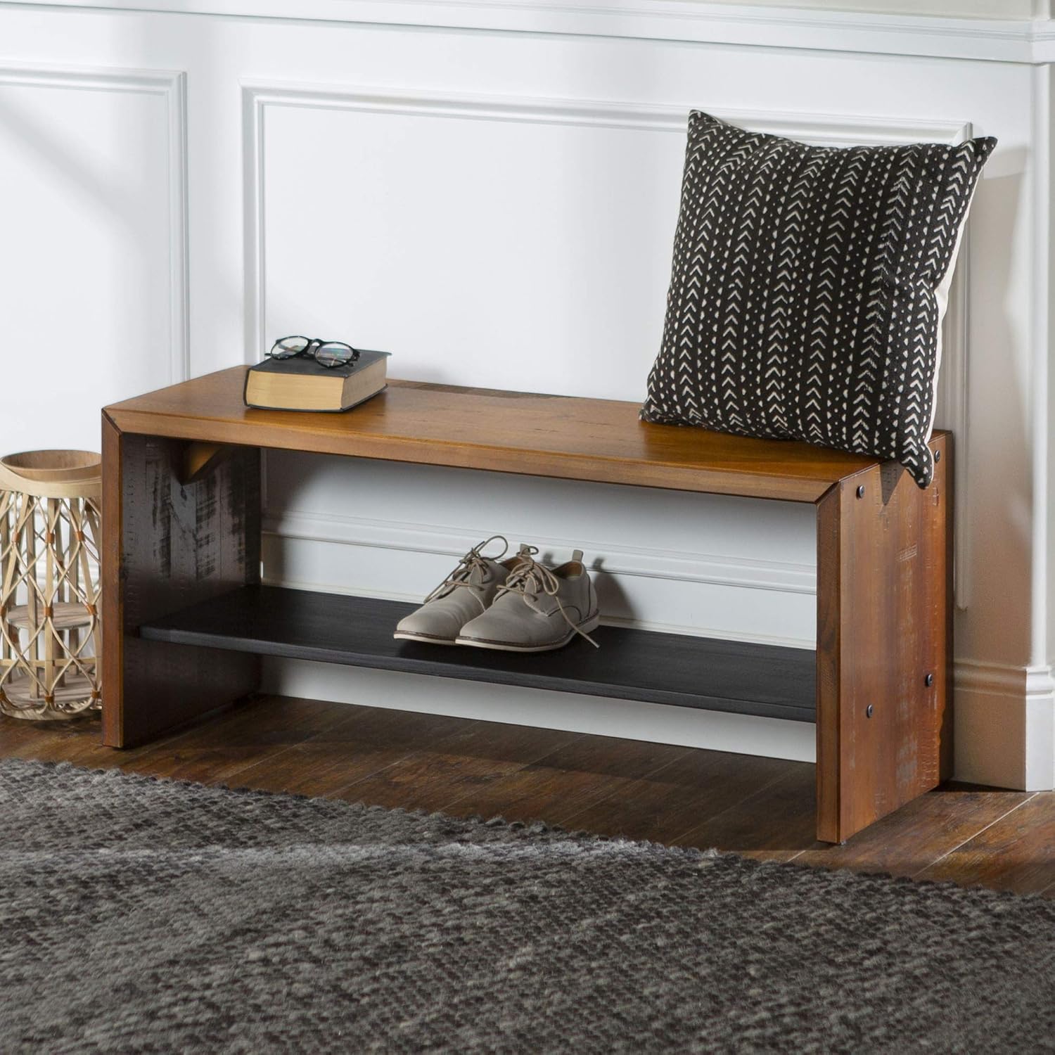 Walker Edison Meier 2 Tier Solid Wood TV Stand for TVs up to 50 Inches, Grey Q6105
