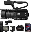 Video Camera 4K HD Auto Focus Camcorder 48MP 60FPS 30X Digital Zoom Camera for YouTube LED Function 4500mAh Battery with Handheld Stabilizer, Remote Control,Microphone and 64G SD Card