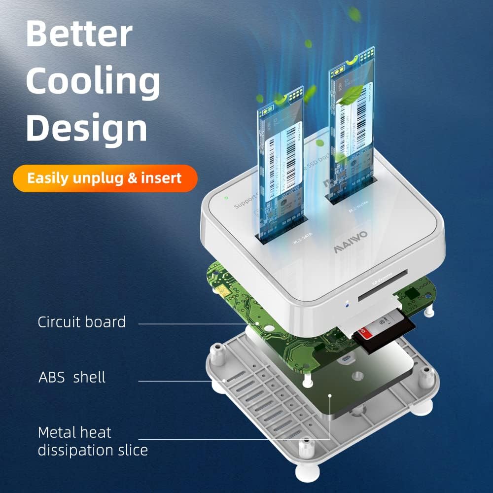 MAIWO K3016S 2 Bay M.2 SATA Docking Station, Tool-Free USB-C to SATA SSD Enclosure Y275