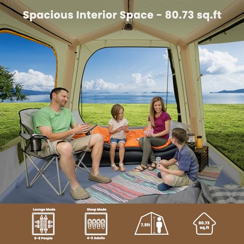 Inflatable Camping Tent with Hand Pump, Waterproof Oxford, 4-6 Person P40923