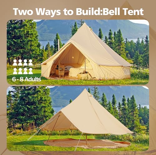 Cotton Canvas Bell Tent Waterproof 4 Season Camping Yurt for 4/6/8 Person A8612