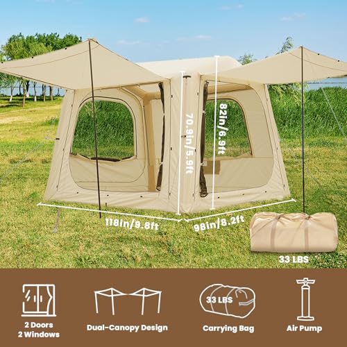 Inflatable Camping Tent with Hand Pump, Waterproof Oxford, 4-6 Person P40923