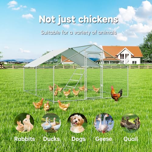 Large Metal Chicken Coop Walk-in Poultry Cage with Waterproof Cover D237341