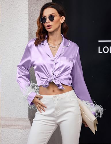Ekouaer Women's Bridal Satin Pajama Set Long Sleeve Sleepwear B403