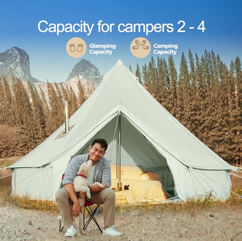 Cotton Canvas Bell Tent Waterproof 4 Season Camping Yurt for 4/6/8 Person A8612