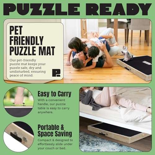 Puzzle Board with Drawers & Cover for 1000 Pieces, Wooden Jigsaw Table with Lazy Susan Spinning Cover X435