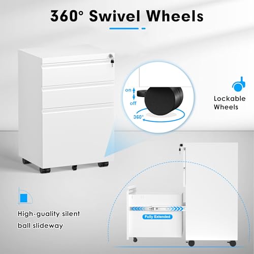 Greenvelly 3 Drawer Mobile File Cabinet with Lock, Black Z901