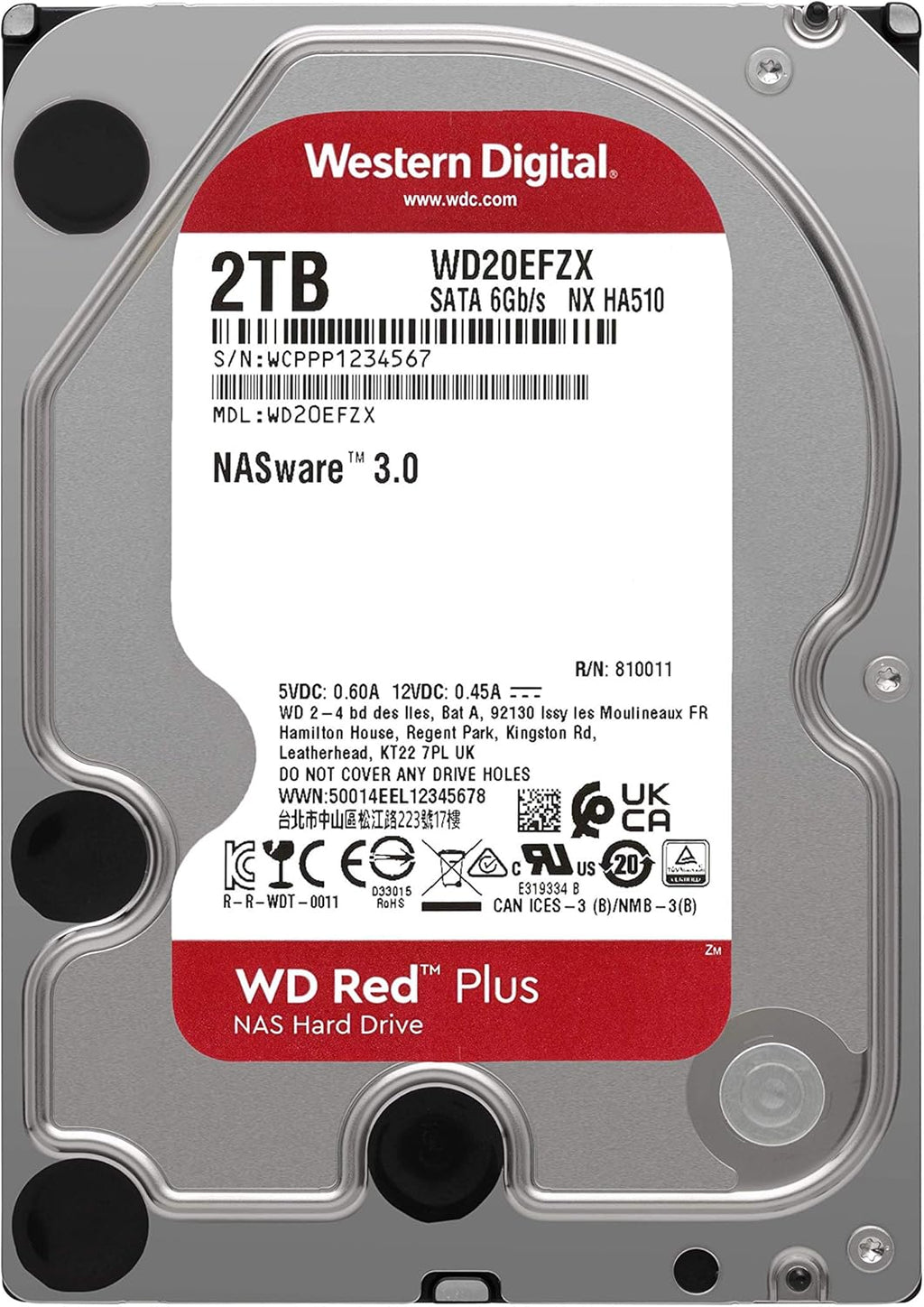WD 2TB WD Red Plus NAS Internal Hard Drive HDD 5400 RPM SATA 6 Gb/s CMR 128 MB Cache 3.5 K7277