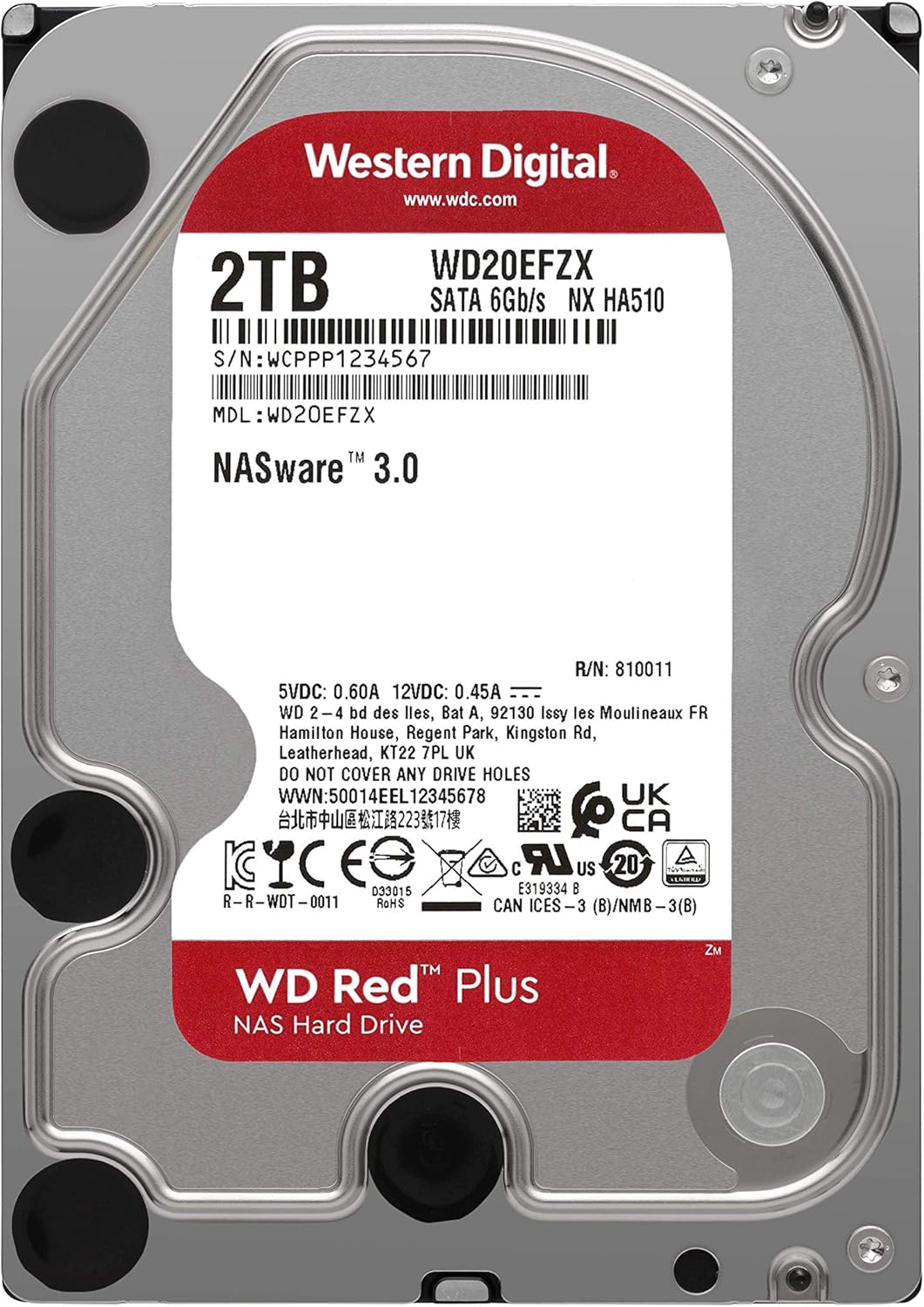 WD 2TB WD Red Plus NAS Internal Hard Drive HDD 5400 RPM SATA 6 Gb/s CMR 128 MB Cache 3.5 K7277