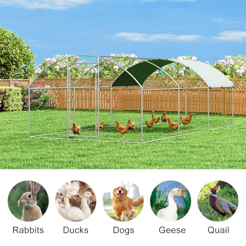 Large Metal Chicken Coop Walk-in Poultry Cage with Waterproof Cover D237341