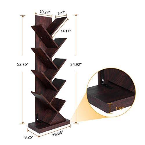 Bathwa Tree Bookshelf, 9-Shelf Wood Bookcase for Living Room Home Office O589440