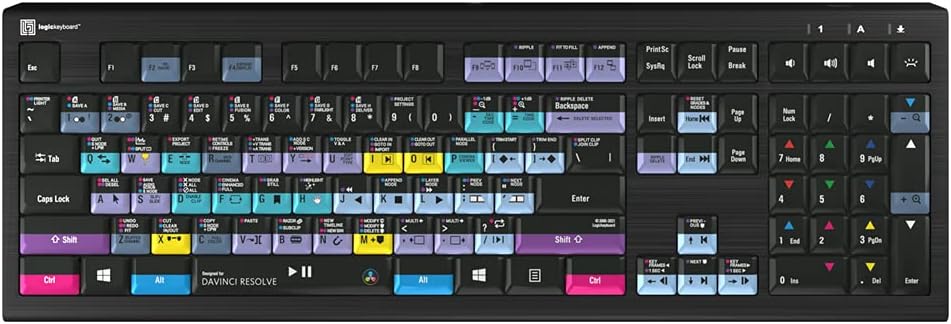 LogicKeyboard American English Nero PC Slim Line Keyboard for Blackmagic DaVinci Resolve Color Correction Solution, Aluminum